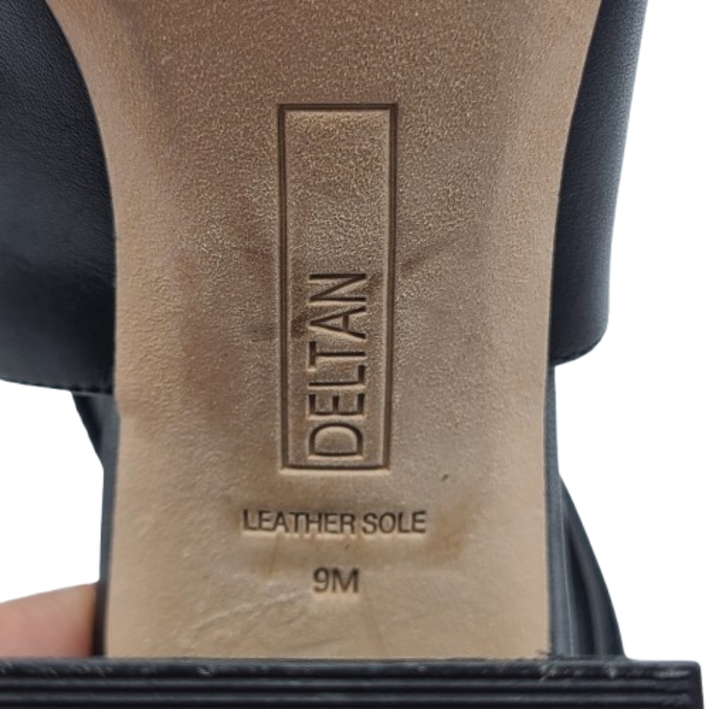 Deltan Sadie Sandal Shootie Size 9 Black Open Toe Ankle Strap Leather - Picture 11 of 13
